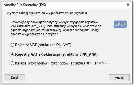 Jakie rodzaje plików JPK można utworzyć i wysłać z programu?